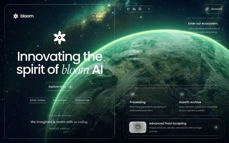 Screenshot of the Bloom demo site