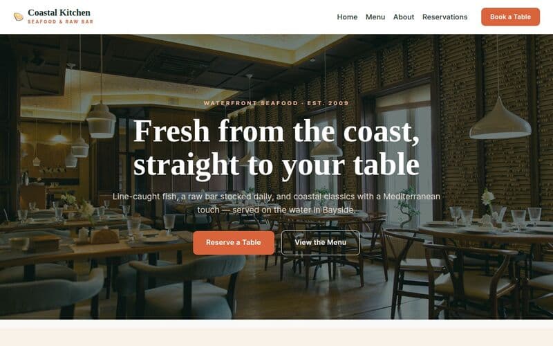 Screenshot of the Coastal Kitchen demo site