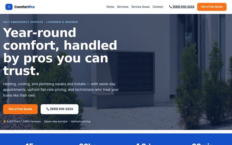 Screenshot of the Comfort Pro HVAC demo site
