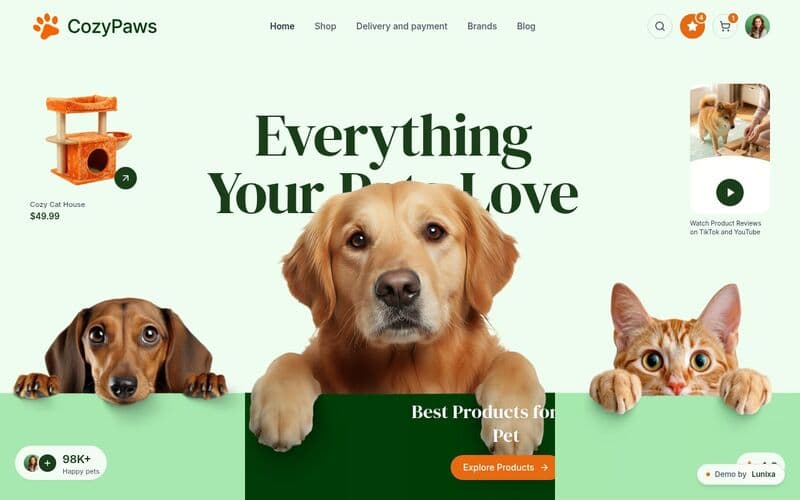 Screenshot of the CozyPaws demo site